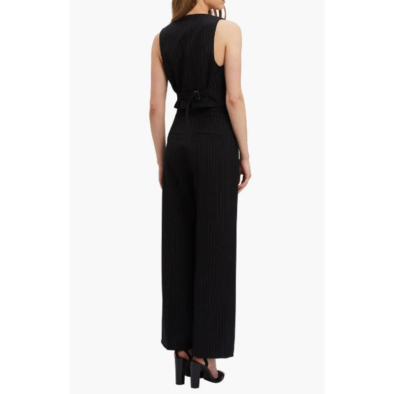 BARDOT Women's Pinstripe Wide Leg Pants US 8 Large Black High Rise NWT