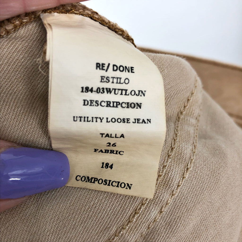 RE/DONE Womens Utility Loose Jeans US 2 26 Tan Washed Khaki Relaxed Straight NWT