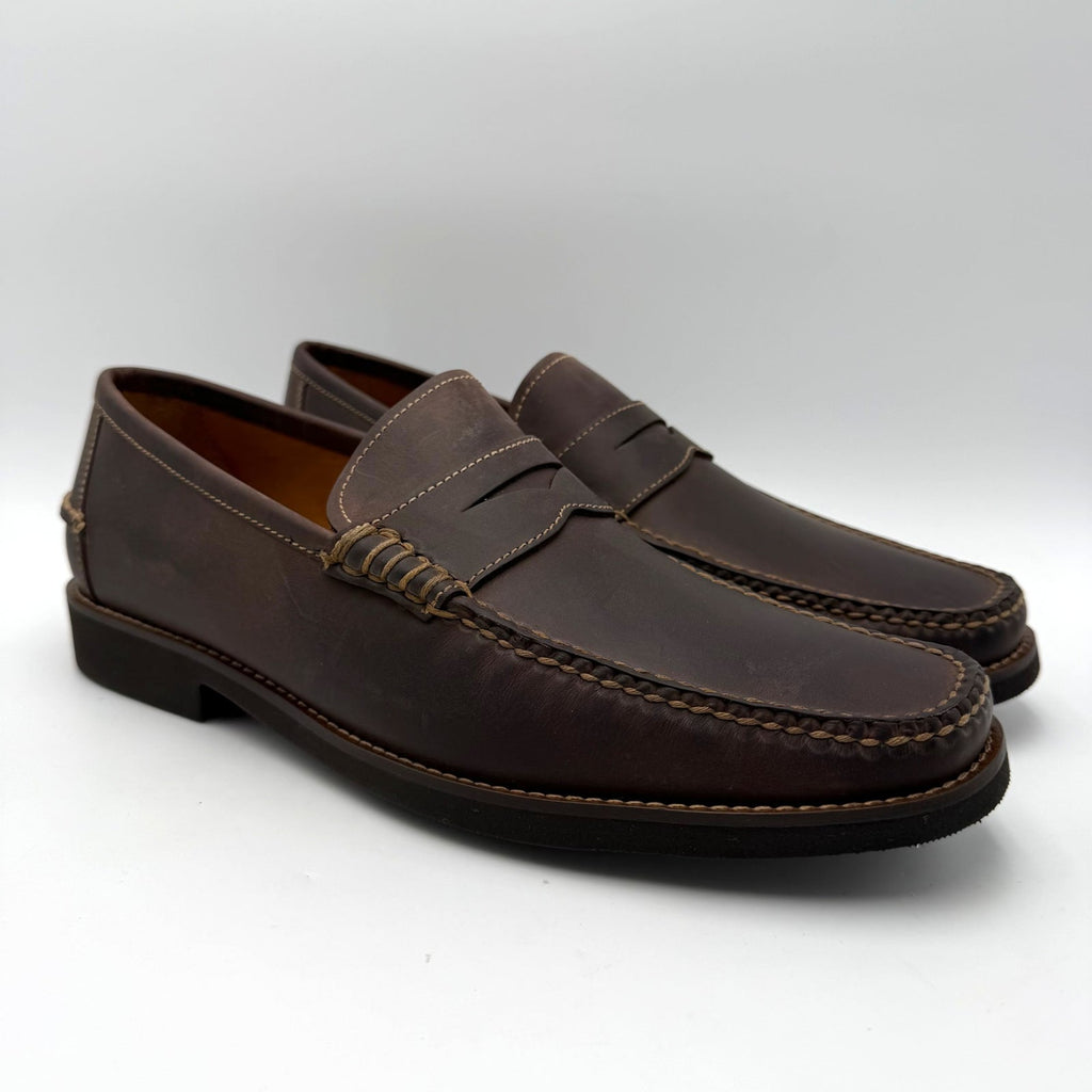 Peter Millar Mens Handsewn Penny Loafers Size 10 Chocolate Brown Leather NIB