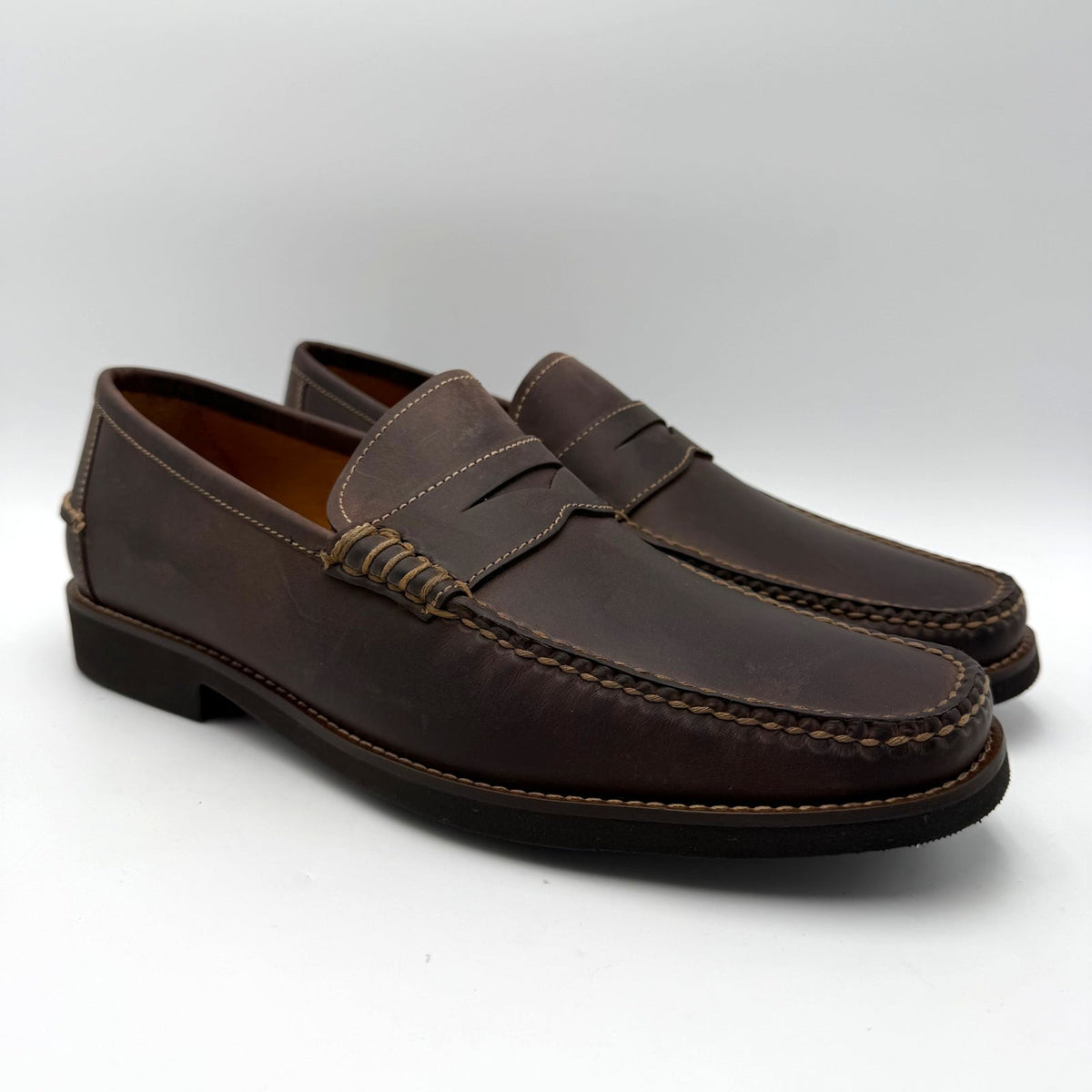 Peter Millar Mens Handsewn Penny Loafers Size 10 Chocolate Brown Leather NIB