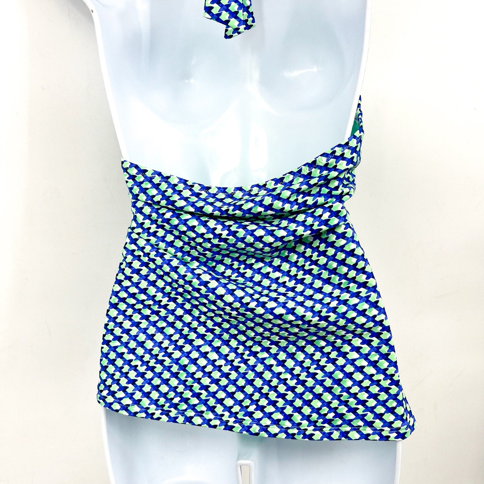 TOMMY BAHAMA Mosaic Pool Ring Tankini Top XL Beach Glass Blue Palm Modern NWT