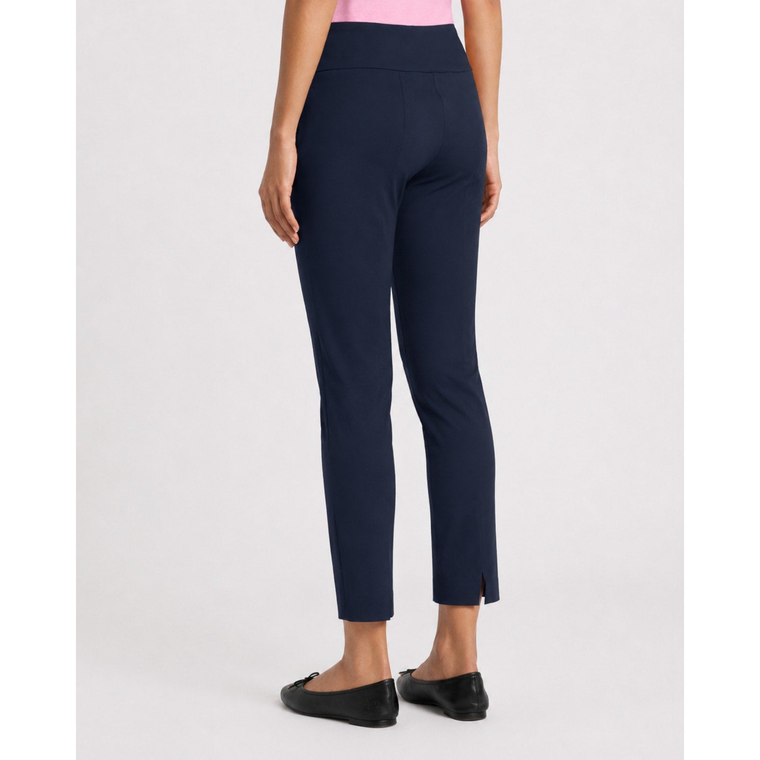 ELLIOTT LAUREN Womens Control Pull On Ankle Pant Size 10 Navy Blue Slit NWOT