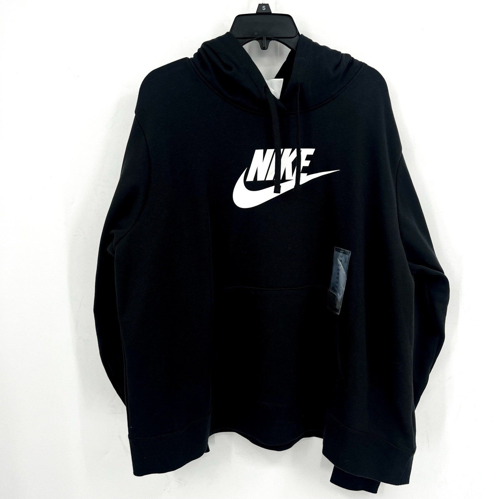 Nike Womens Graphic Club Hoodie 2X Black Fleece Pullover Sweatshirt NWT