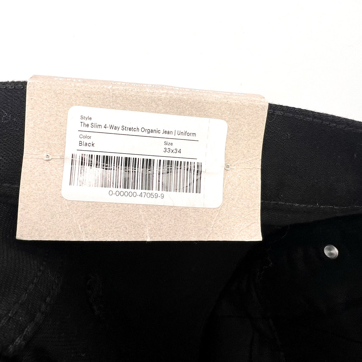 EVERLANE Uniform Men's Slim Jeans 33x34 Black 4-Way Stretch Organic Cotton NWT
