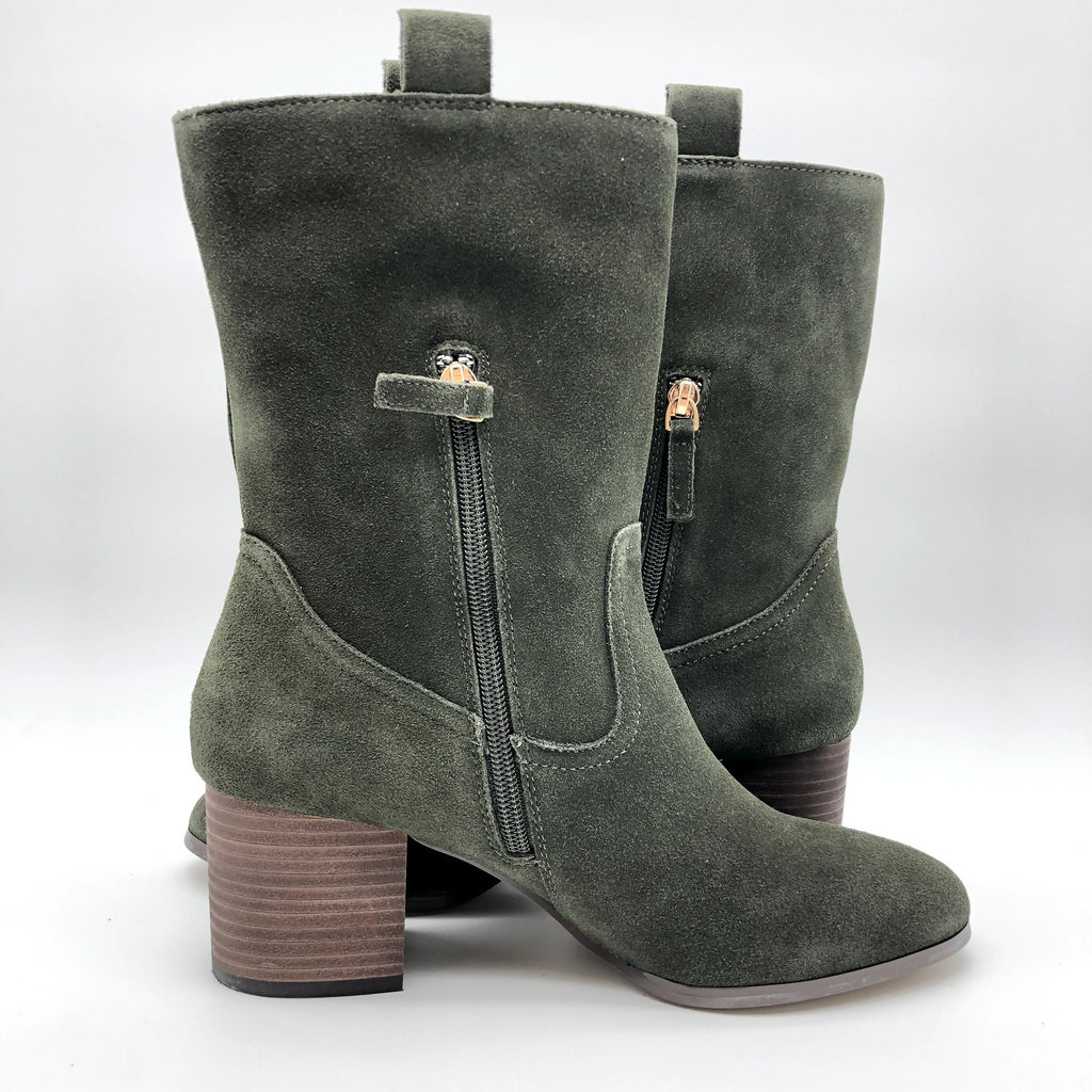 Violet & Red Womens Jarah Western Boots Size 8 Green Suede Mid Calf NWOB