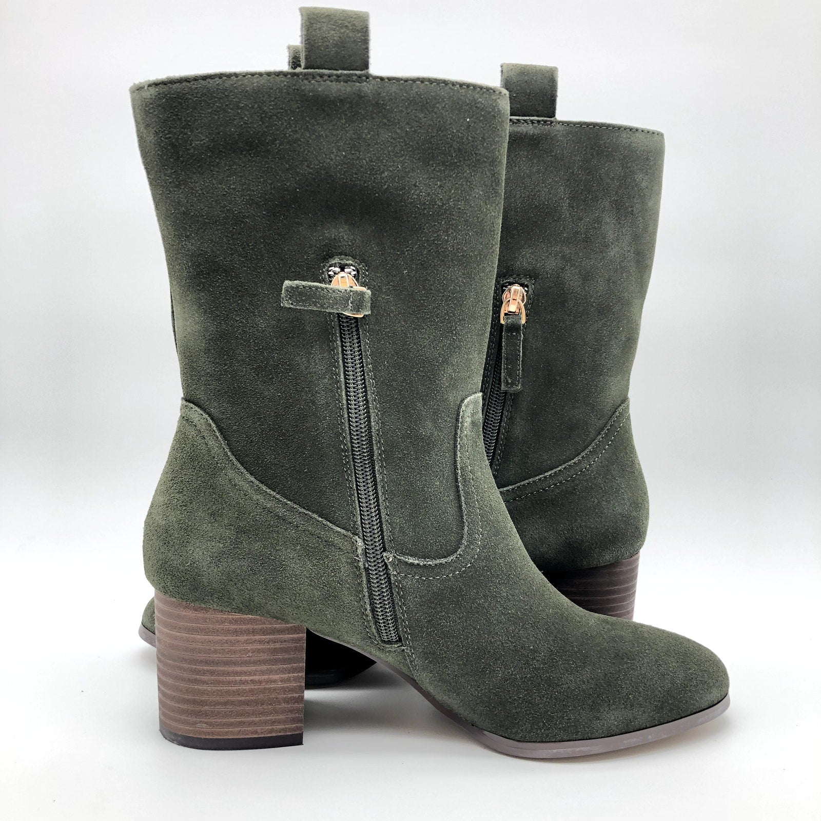 Violet & Red Womens Jarah Western Boots Size 8 Green Suede Mid Calf NWOB