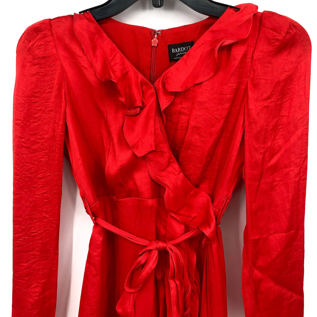 BARDOT Girl's Winona Wrap Dress Size 14 Fire Red Long Sleeve Ruffle NWT
