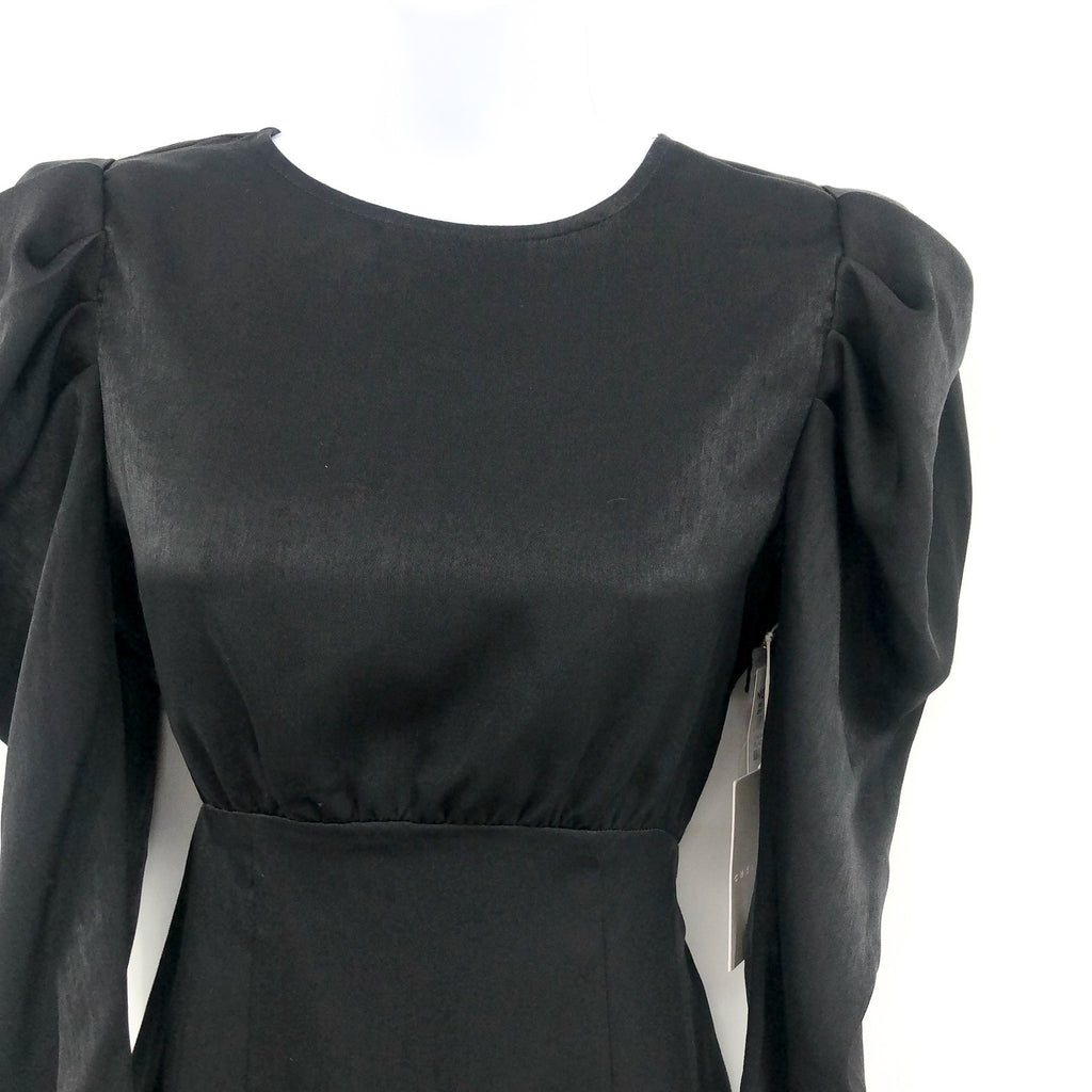 CHELSEA28 Womens Puff Sleeve Mini Dress XS Black Satin Long Sleeve Cut-Out NWT