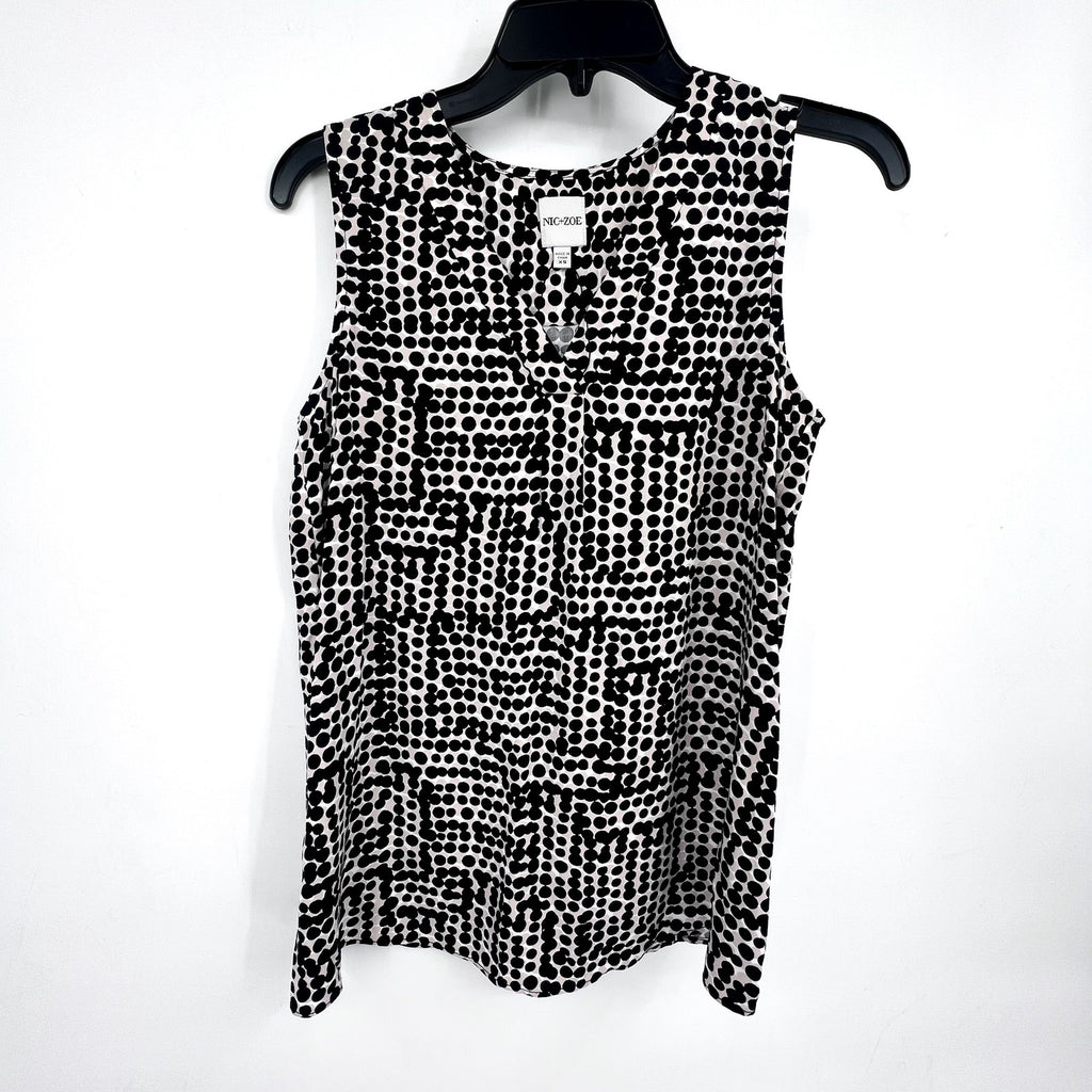 NIC + ZOE Women's Daydream Dot Sleeveless Top XS Black White V Neck NWOT