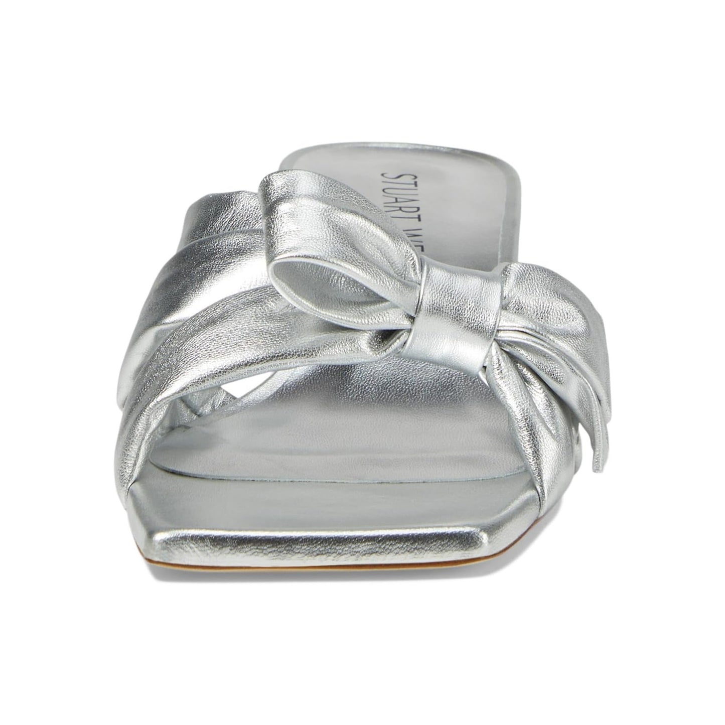 Stuart Weitzman Womens Sofia 45 Slide High Heels Size 6 Silver Leather Bow NIB