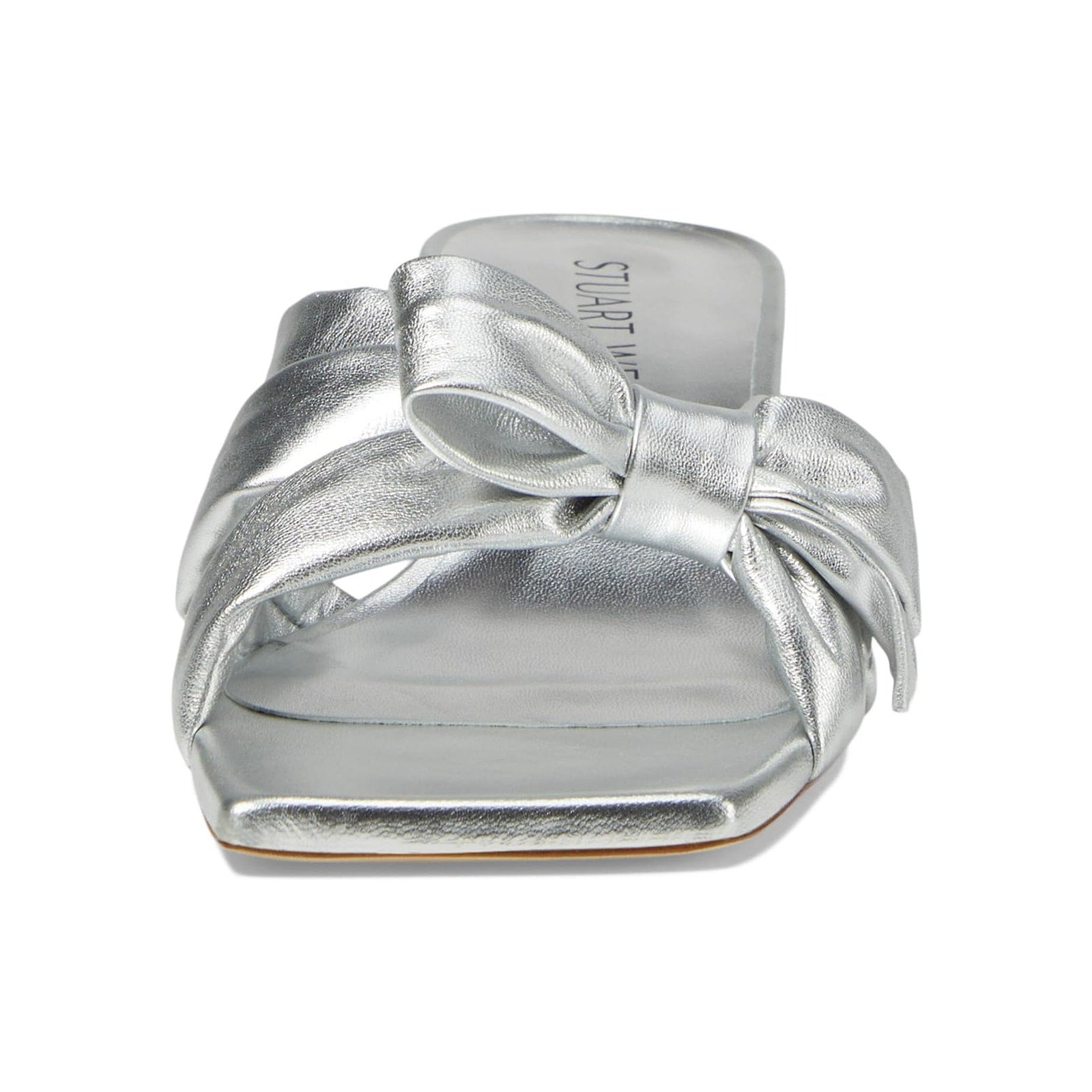 Stuart Weitzman Womens Sofia 45 Slide High Heels Size 6 Silver Leather Bow NIB