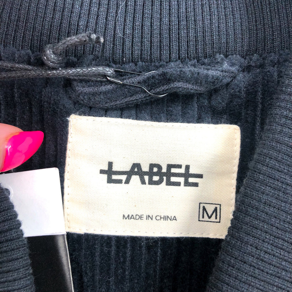 LABEL Unisex Go-To Corduroy Bomber Jacket Medium Black Full Zip Long Sleeve NWT