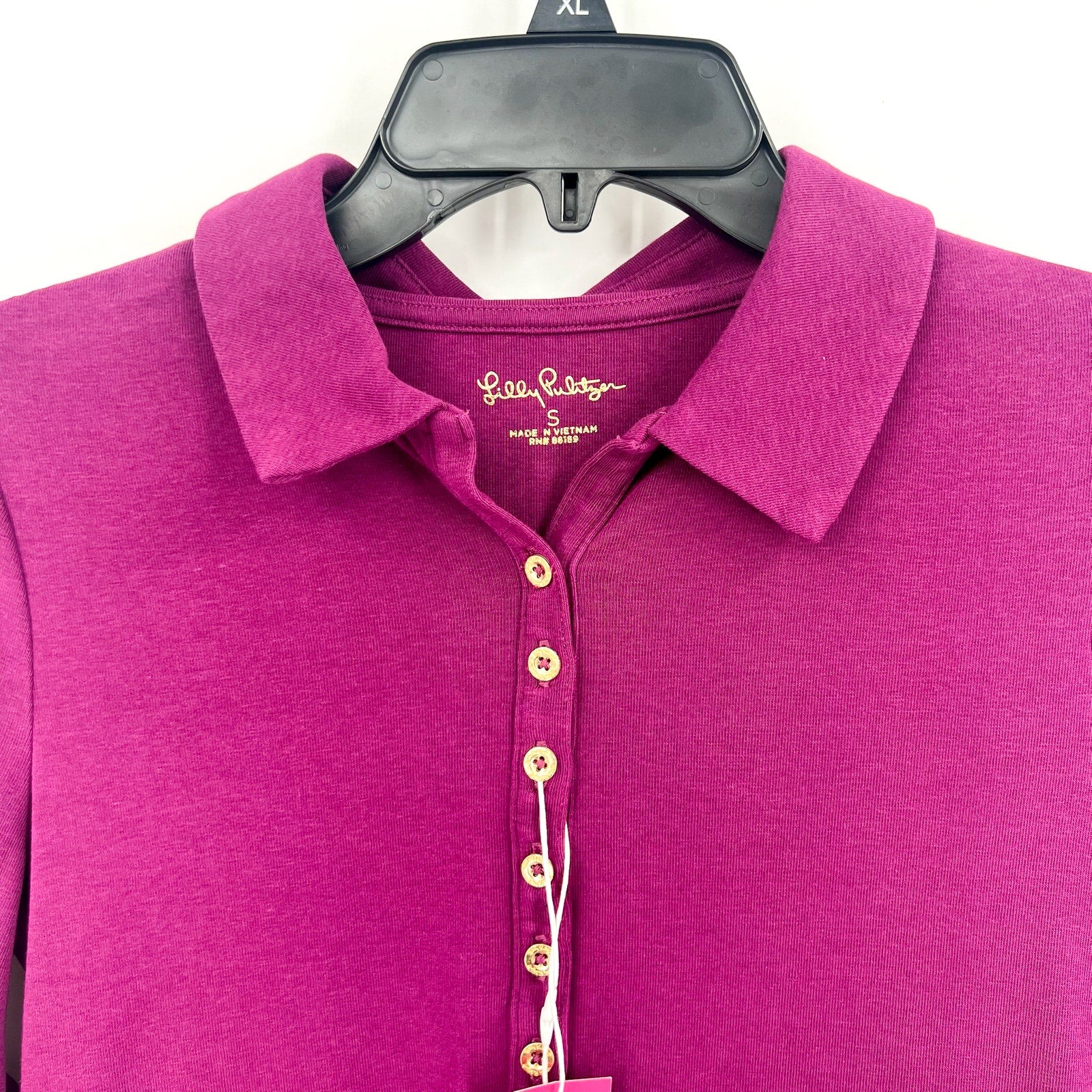 LILLY PULITZER Womens Reema Long Sleeve Polo Top Small Purple Amarena Cherry NWT