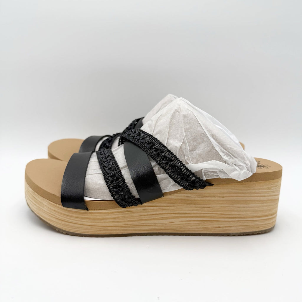 Skechers Womens Summers Wedge Sandals Size 7 EU 37 Black Slip On NIB