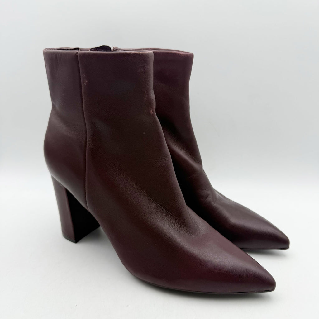 Marc Fisher Womens Glorena Ankle Boots US 8 M Dark Red Leather Bootie NWOB