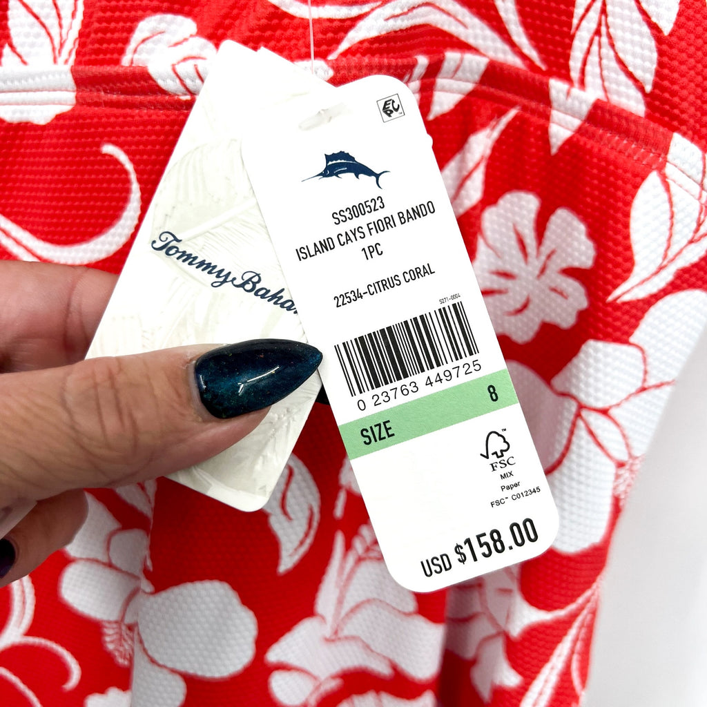 TOMMY BAHAMA Island Cays Fiori One Piece Swimsuit Size 8 Pink White Floral NWT
