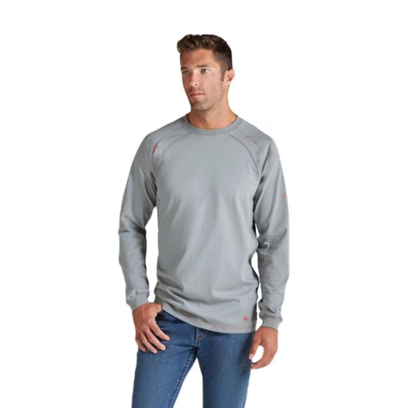 ARIAT Men's Flame Resistant Work Crew Shirt XL Grey Silver Fox Long Sleeve NWT