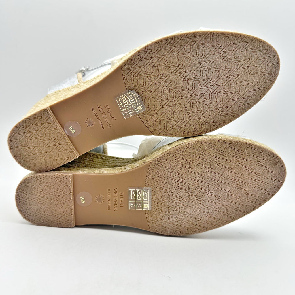 Stuart Weitzman Mirela II Espadrille Wedge Sandals Size 10 B Silver Leather NIB