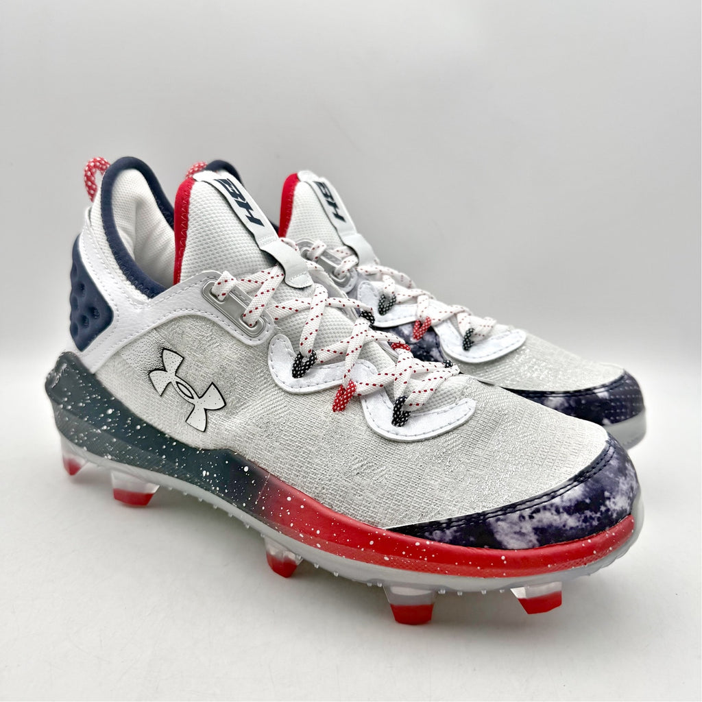 Under Armour Mens Harper 8 Elite TPU Baseball Cleats US 7.5 White Blue Red NWOB