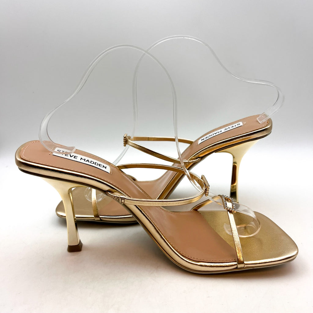 STEVE MADDEN Women's Aislin Heeled Sandals Size 10 Gold Square Toe NWOB