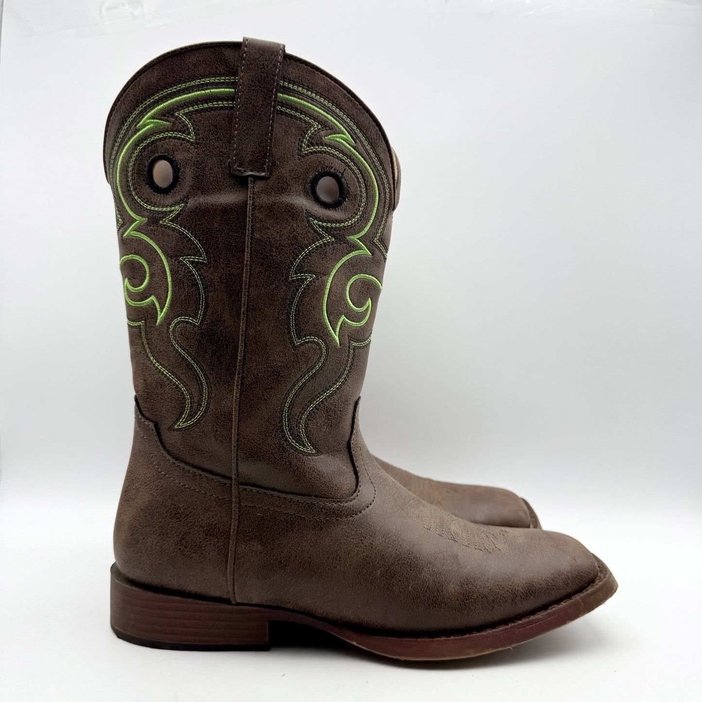 Roper Kids Eastwood Calf-High Boots US 6 EU 37 Brown Green Western NIB