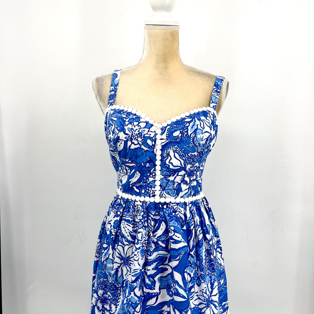 LILLY PULITZER Haylan Cotton Dress Size US 16 Blue Tang Flocking Fabulous NWOT