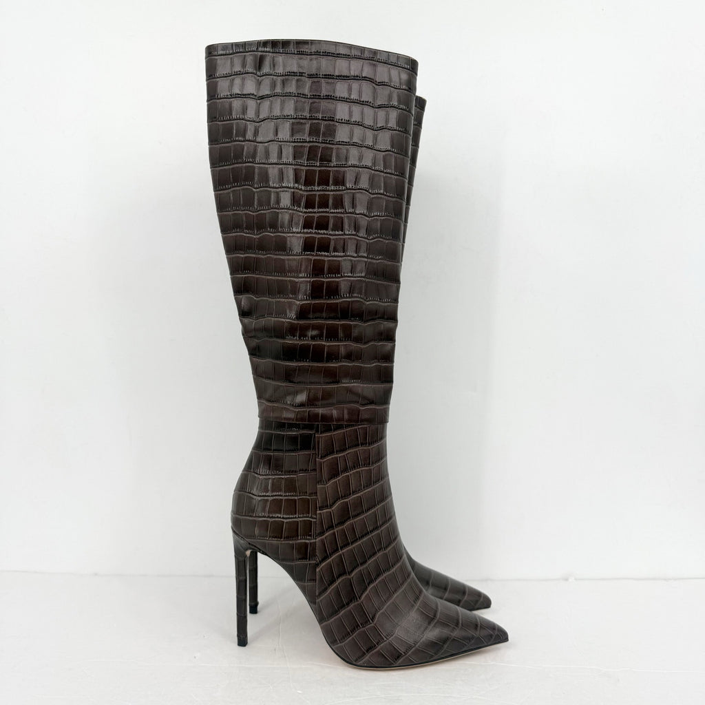 Tony Bianco Women Apollo Knee High Boot US 6.5 Brown Chocolate Croc Leather NWOB