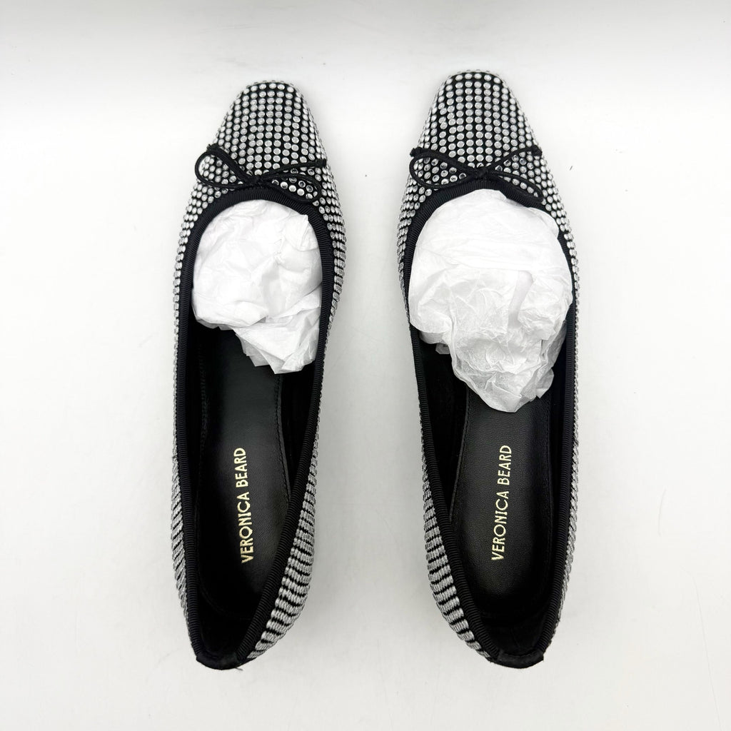 Veronica Beard Women Cecile Ballet Pump US 7.5 Silver Black Suede Rhinestone NIB