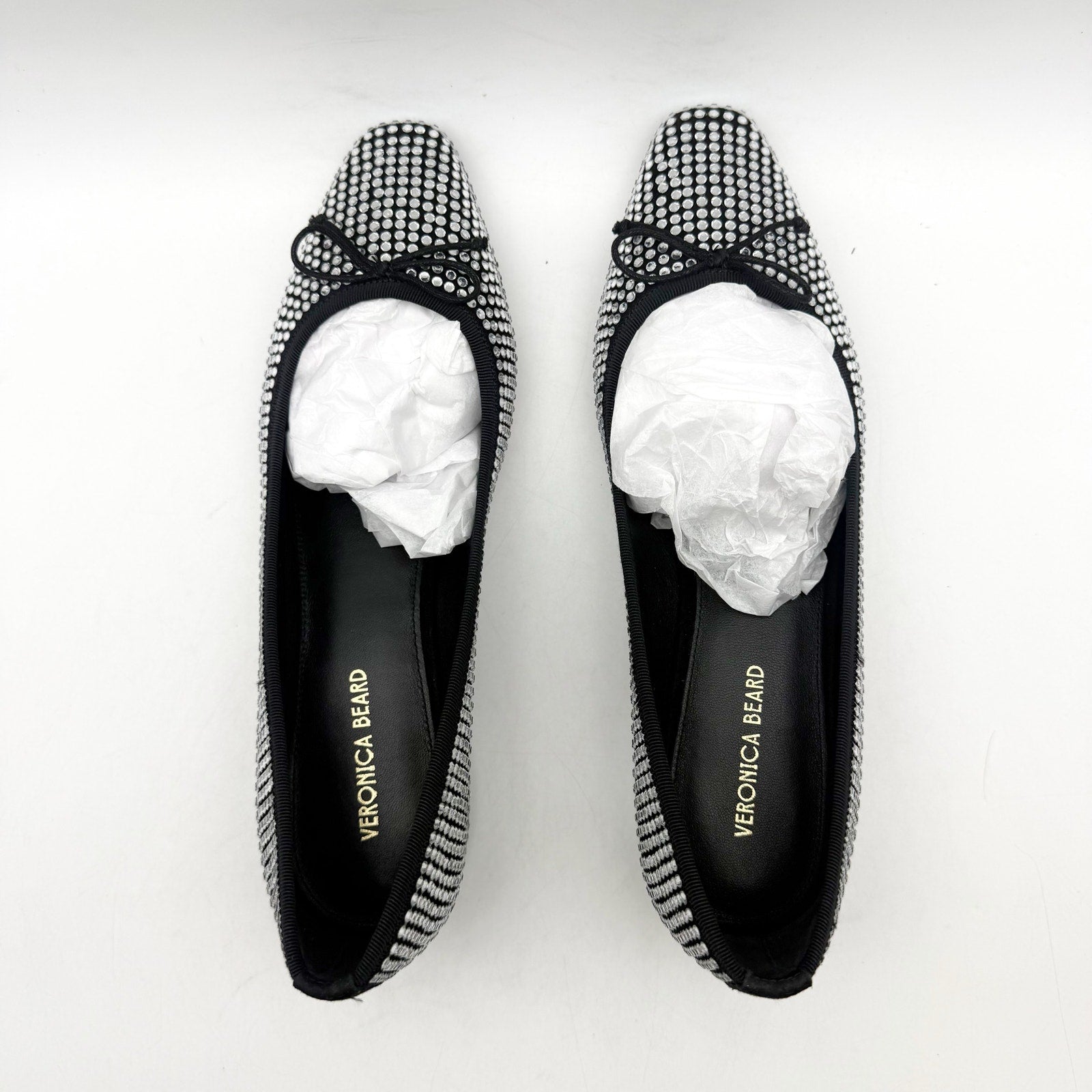 Veronica Beard Women Cecile Ballet Pump US 7.5 Silver Black Suede Rhinestone NIB