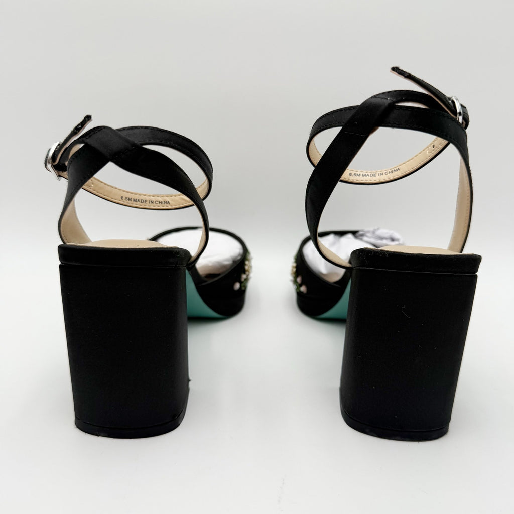 Betsey Johnson Womens Kirra Platform Heel Sandals US 8.5 Black Floral Beaded NIB