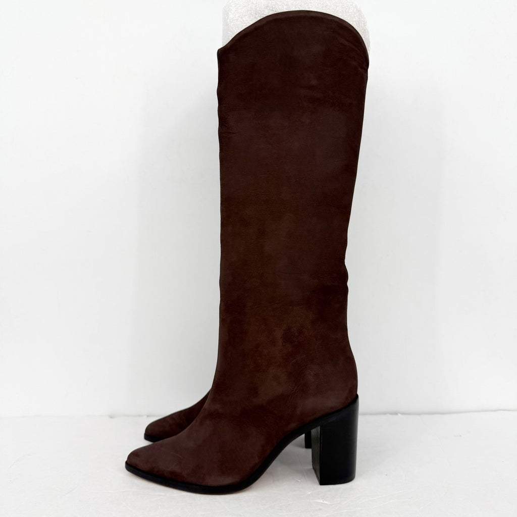 Schutz Women Maryana Knee High Heel Boots SIZE 5.5 M Brown Suede NIB