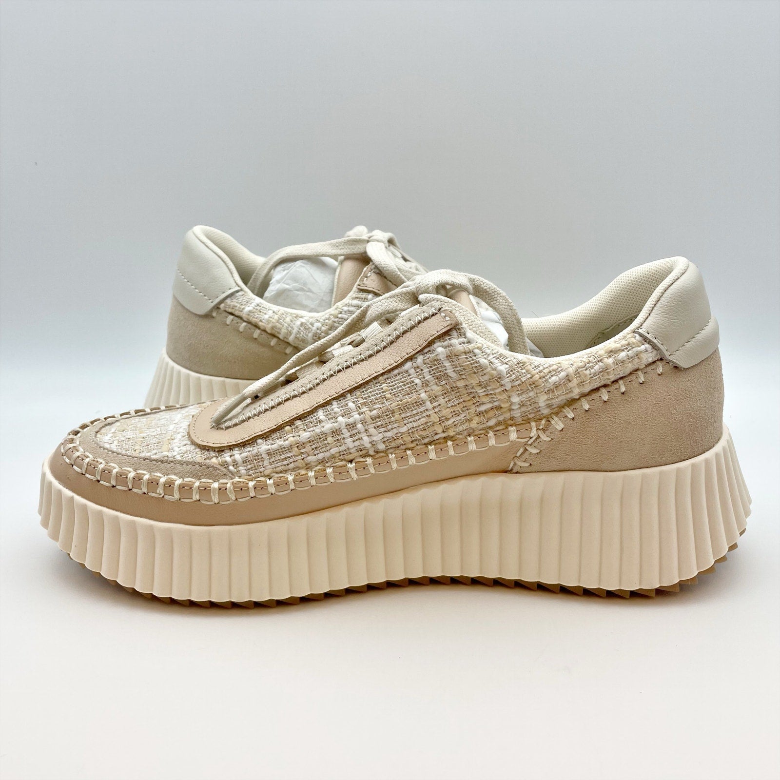 Dolce Vita Womens Dolen Sneakers US 8 Ivory Tan Leather Lace-Up Closure NIB