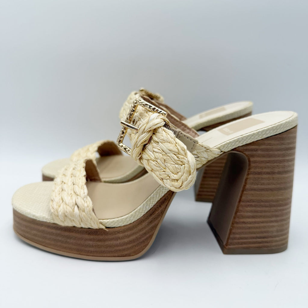 Dolce Vita Womens Landry Heeled Sandals SIZE 8.5 M Vanilla Raffia Cream NWOB