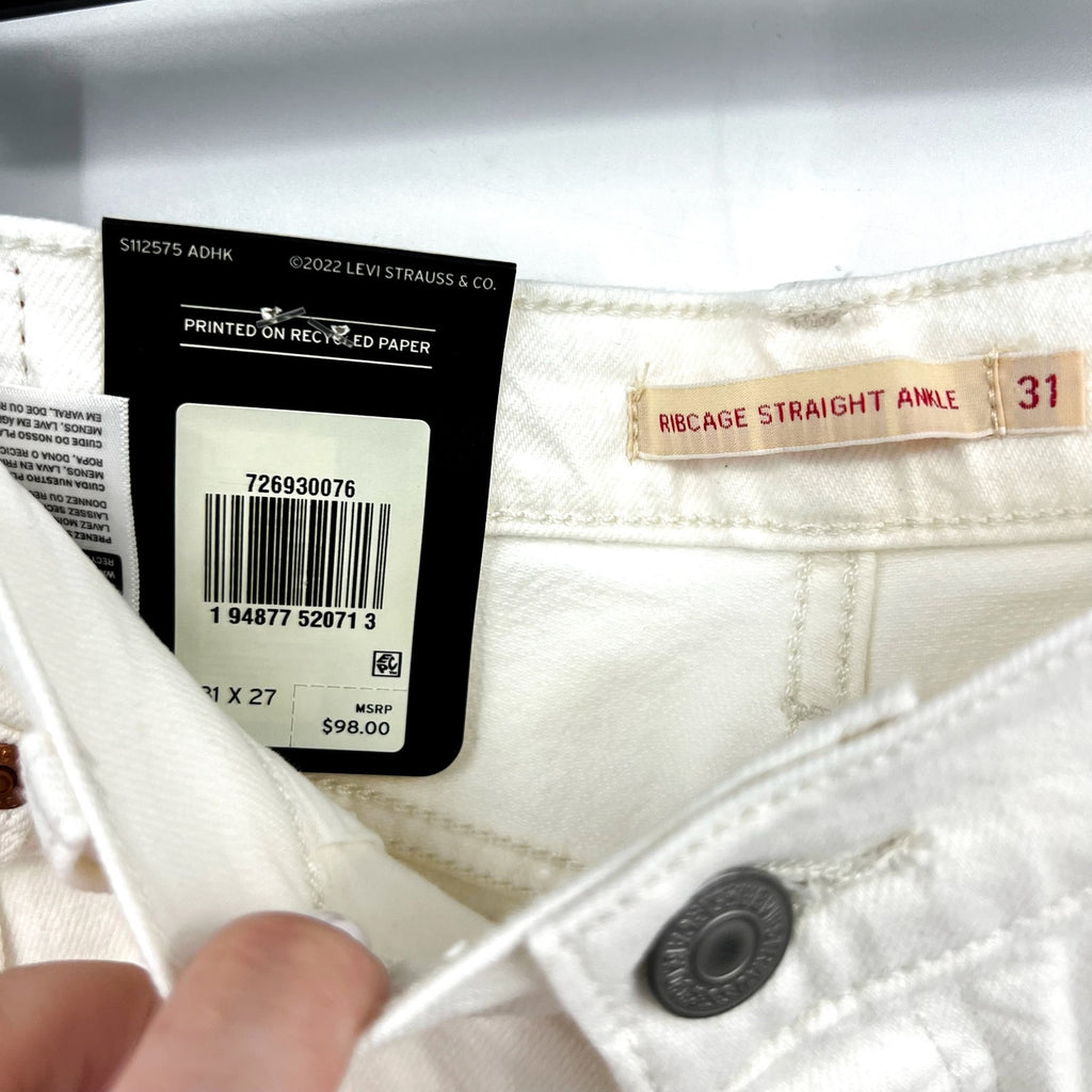 LEVI'S Womens Ribcage Straight Ankle Jeans 31X27 US 12 Cloud White 726930076 NWT