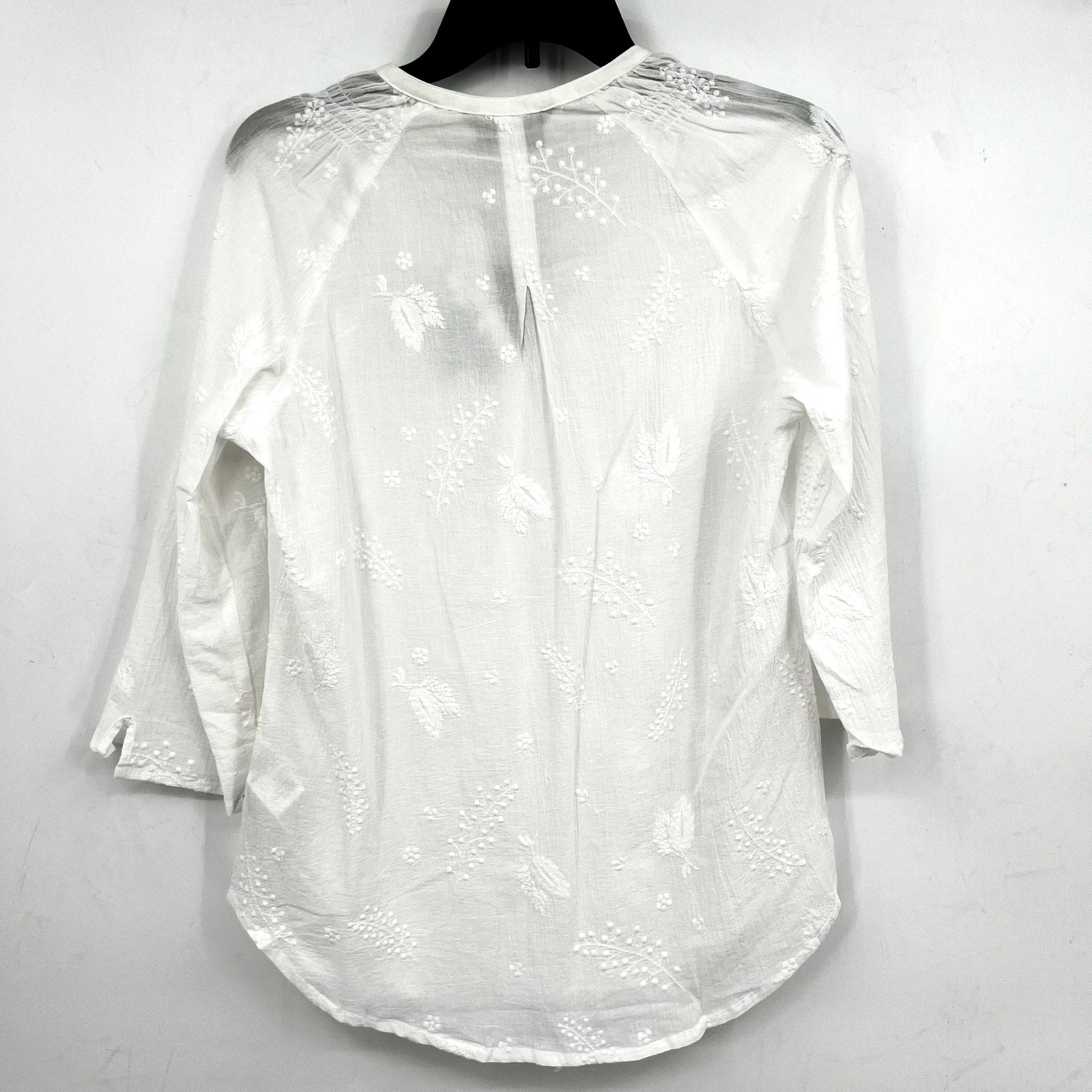 ROYAL ROBBINS Women's Oasis Tunic II Top Small White Embroidered 3/4 Sleeve NWT