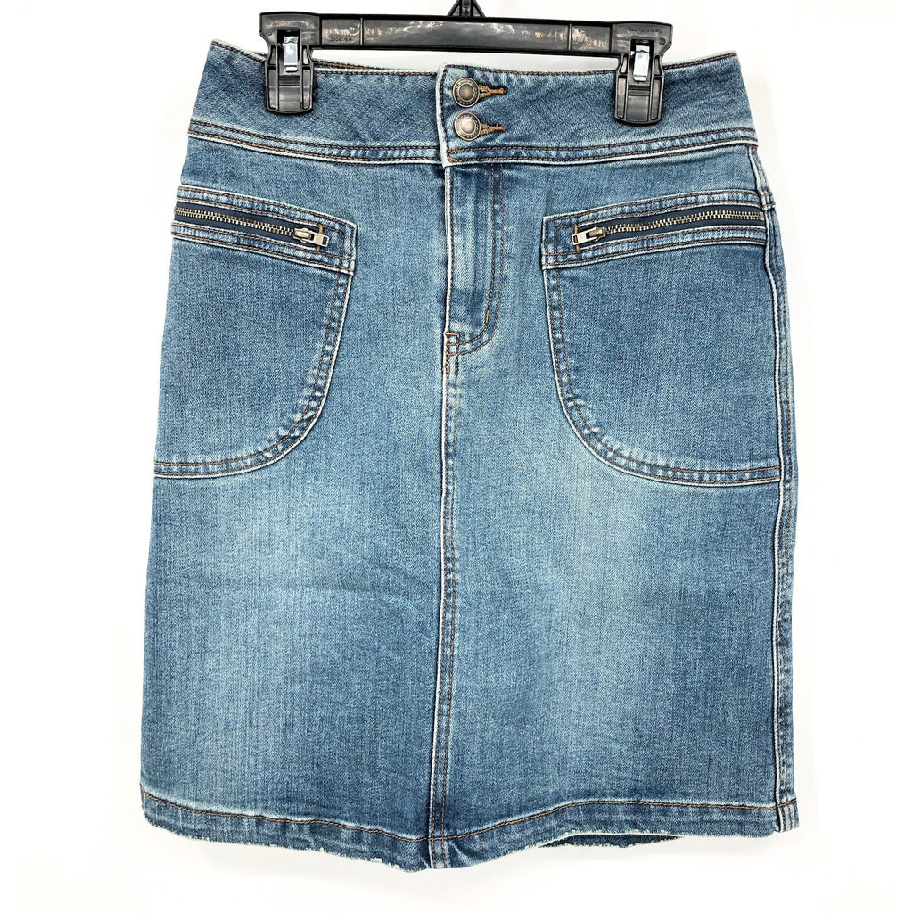 PRANA Women's Broadway Denim Pencil Skirt Size 0 True Blue Organic Stretch NWT