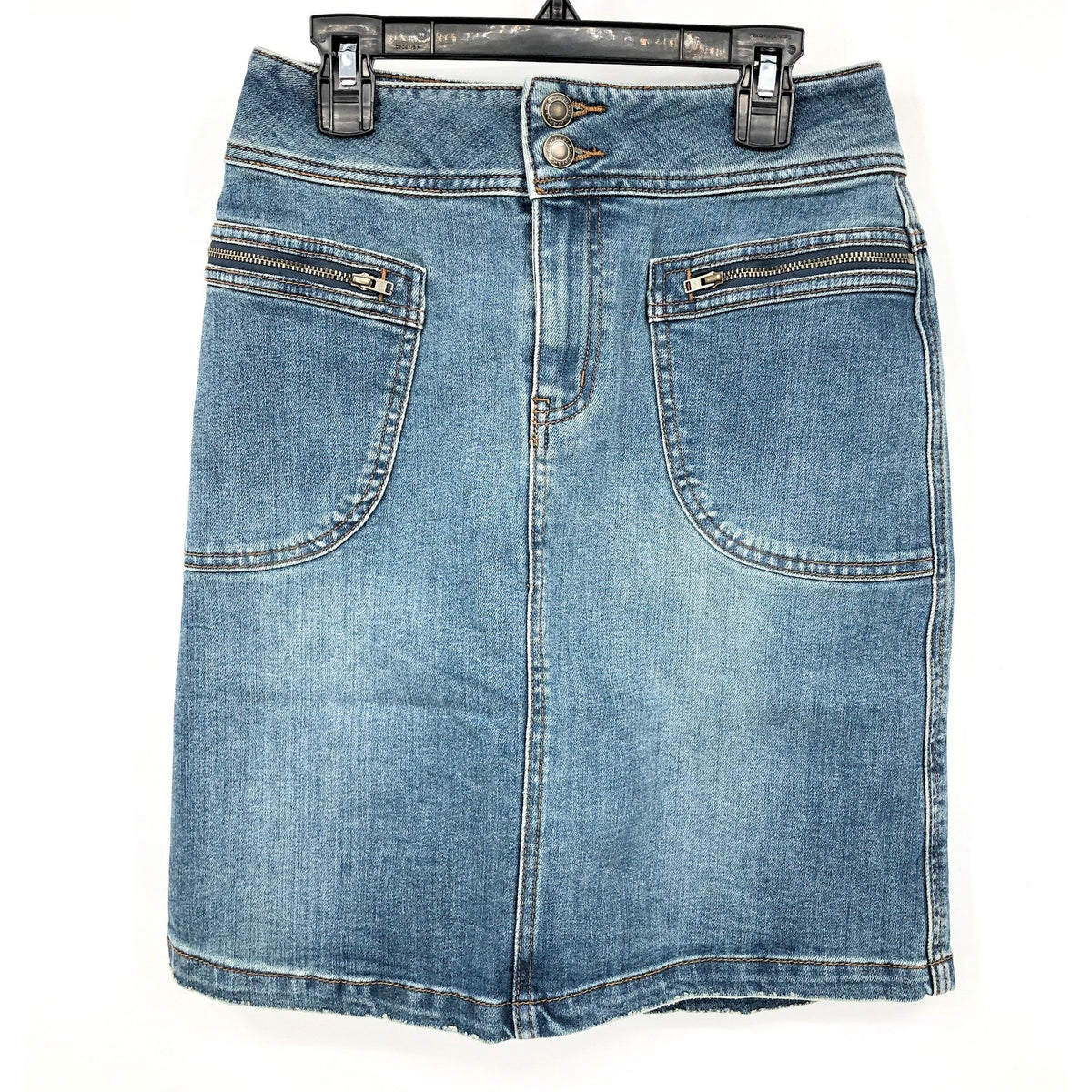 PRANA Women's Broadway Denim Pencil Skirt Size 0 True Blue Organic Stretch NWT