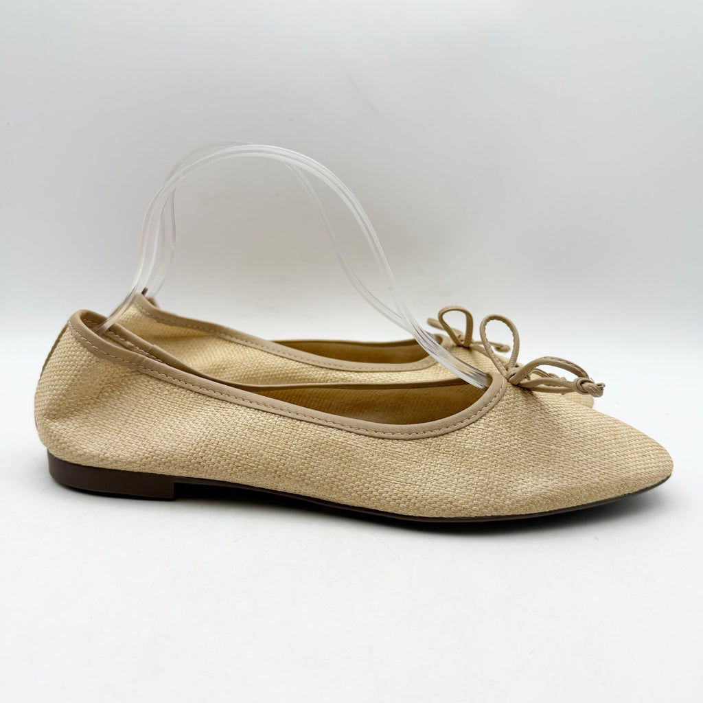 Schutz Womens Arissa Straw Ballet Flats US 8.5 Beige Woven Bow NWOB
