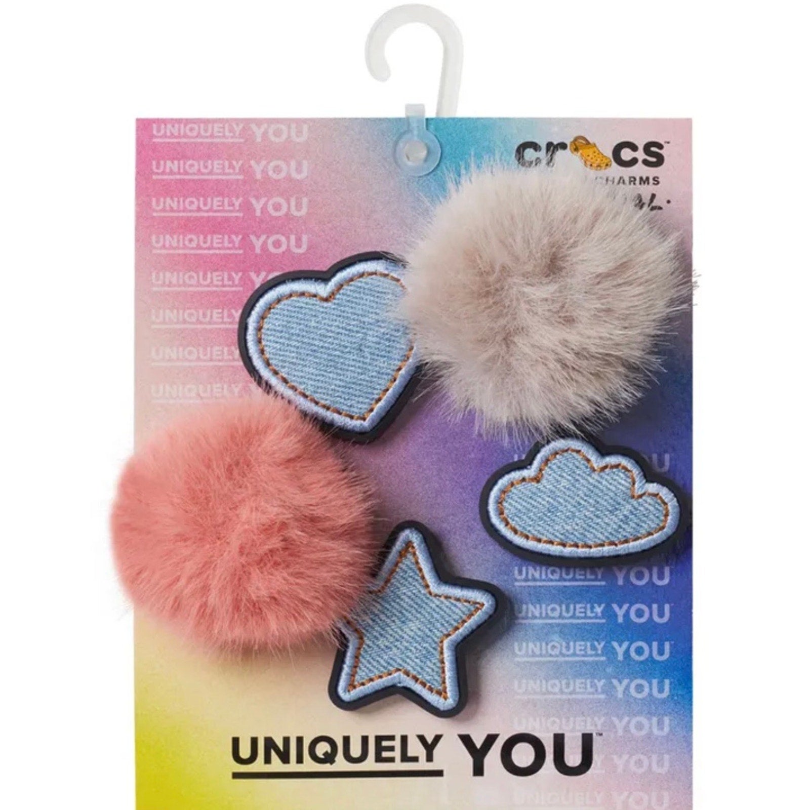 Crocs Jibbitz Set Of 5 Denim & Pink Puff Shoe Charms