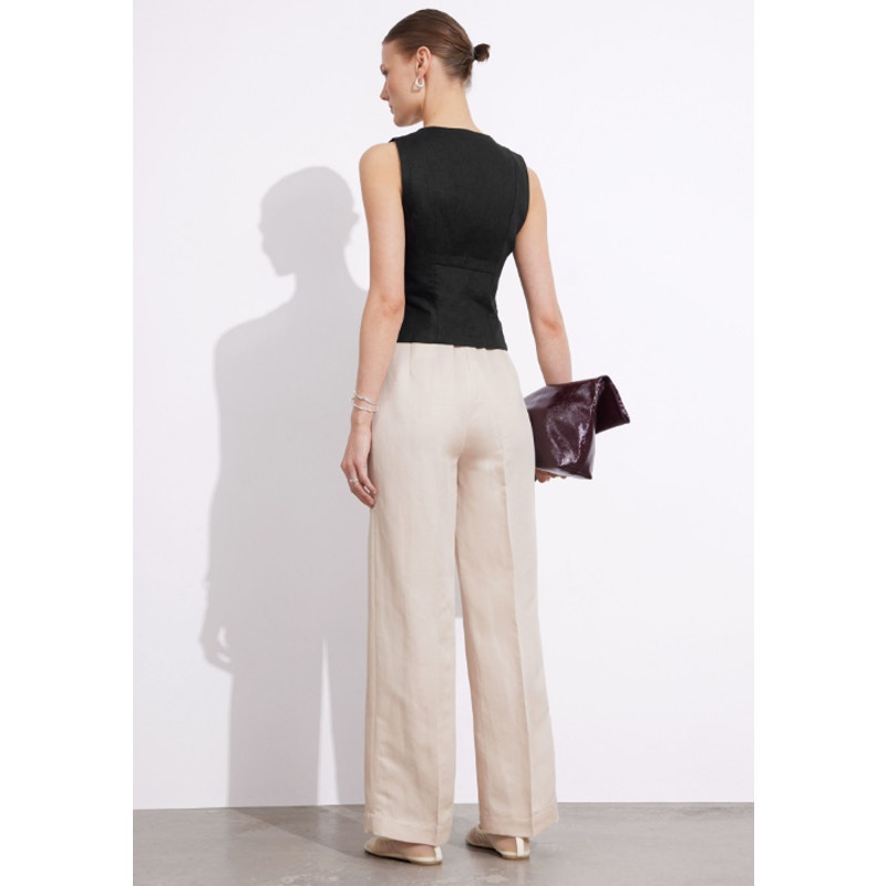 & Other Stories Women's Wide Leg Pants Size 8 Light Beige Linen Blend NWT