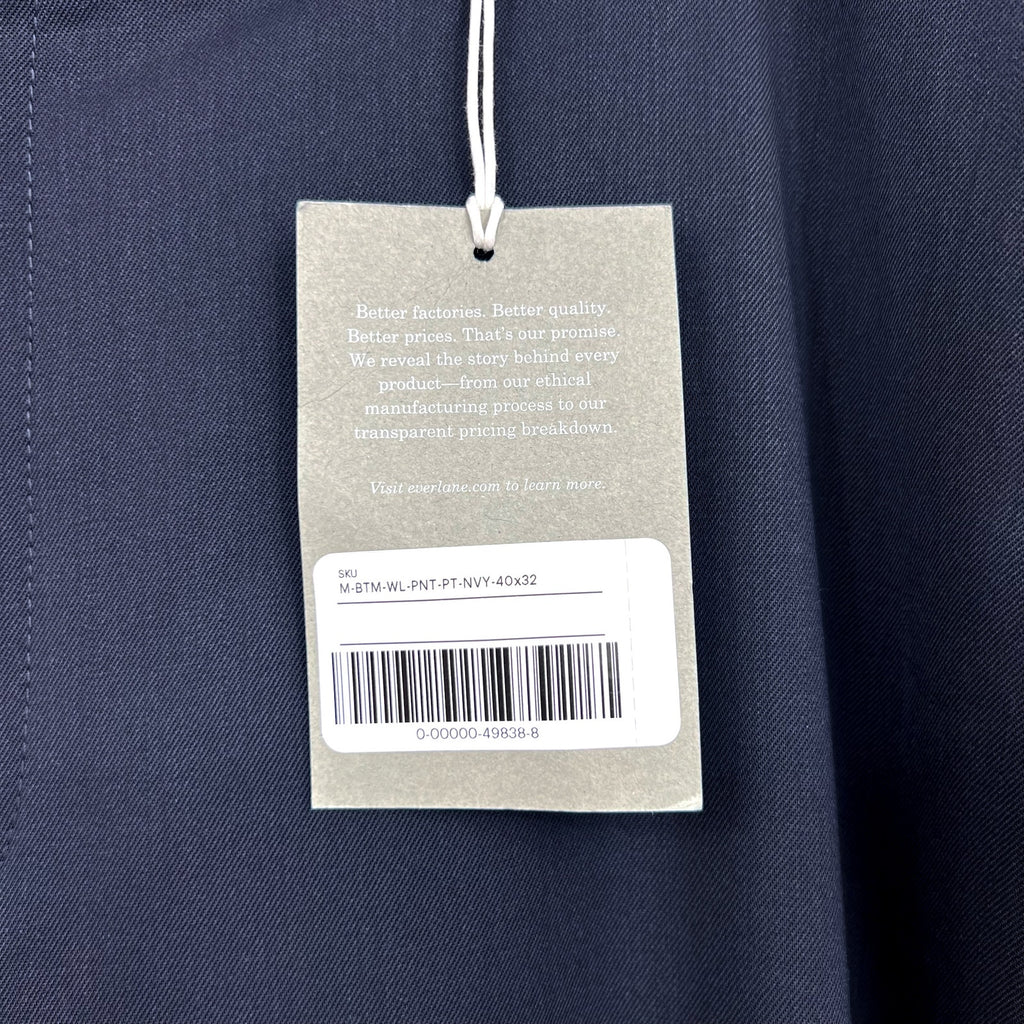 EVERLANE Men's The Italian Wool Pants 40x32 Navy Blue Flat Front Trousers NWT