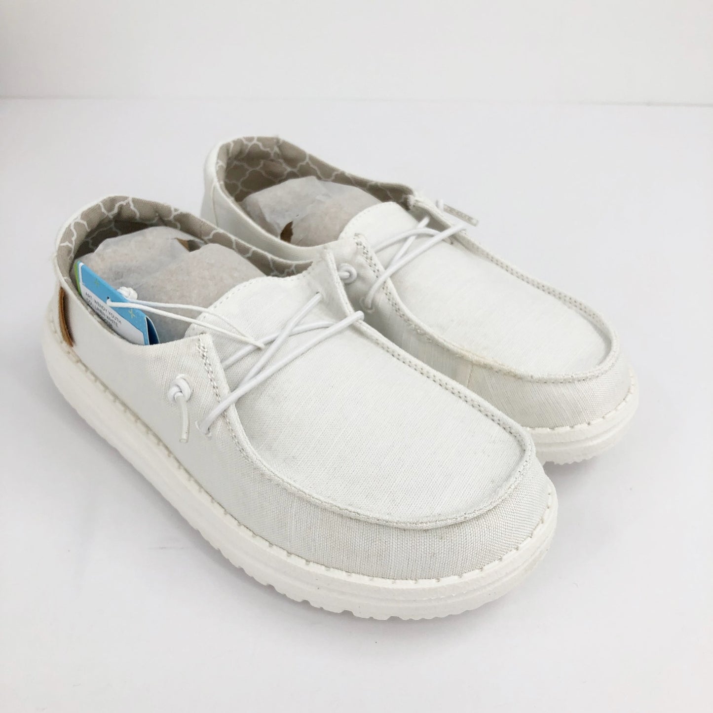 HEYDUDE Wendy Youth Loafers US Girls Y2 Linen White Slip On Casual NIB