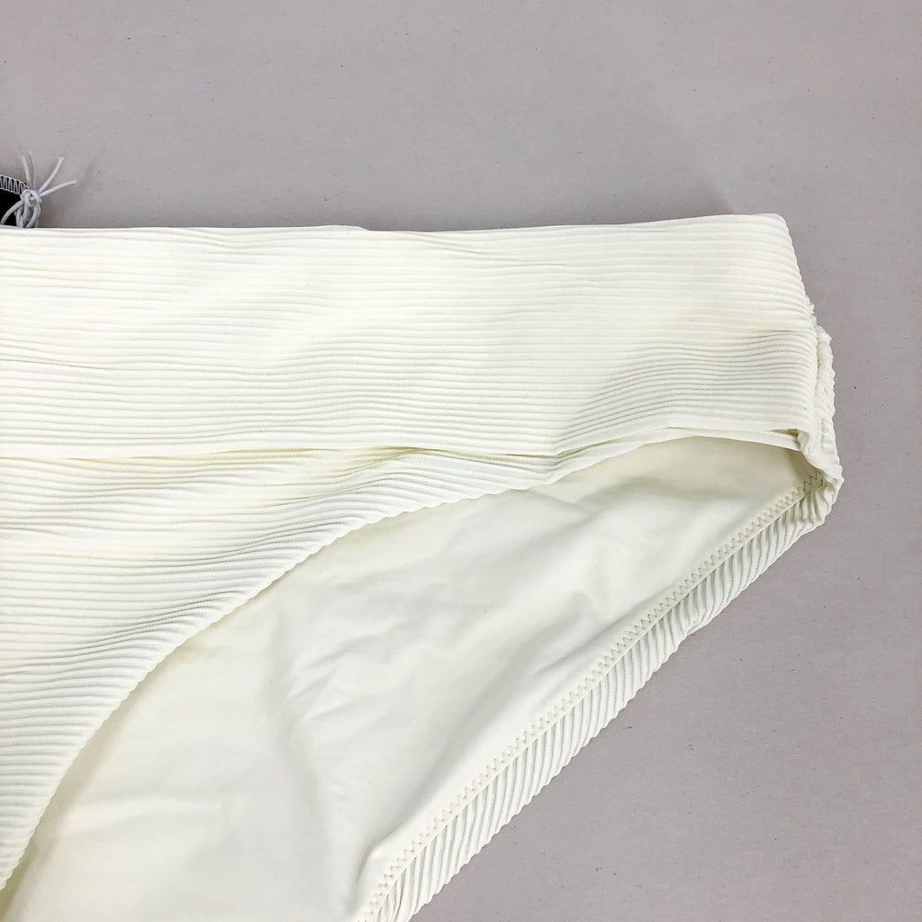 PRANA Women's Marta Bikini Bottom Large White Horchata Ottoman Ribbed Banded NWT