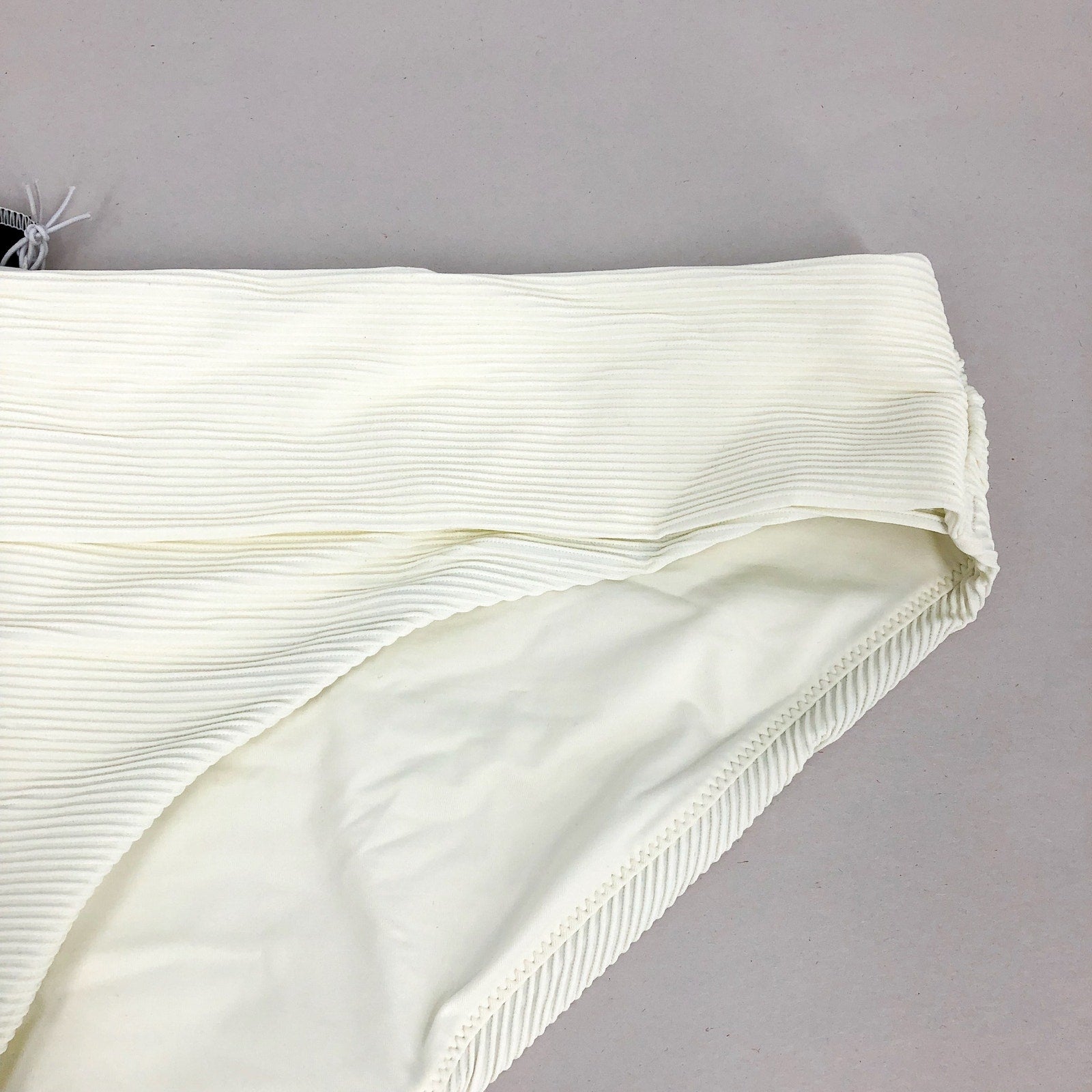 PRANA Women's Marta Bikini Bottom Large White Horchata Ottoman Ribbed Banded NWT