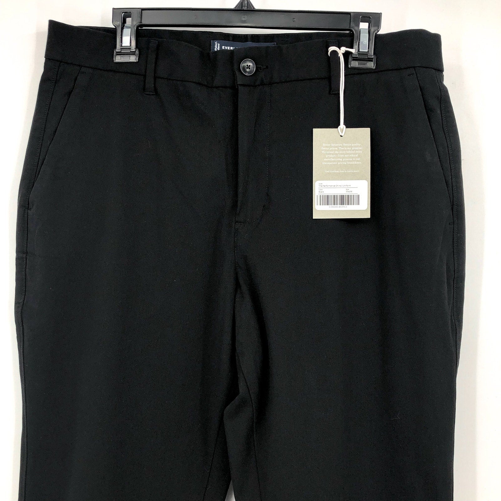EVERLANE Uniform Mens Performance Chino Pants 33x28 Black Athletic Fit NWT