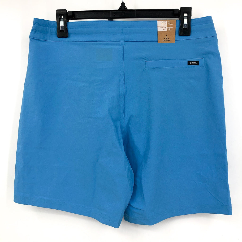 PRANA Men's Riveter Board Shorts Size 30 Blue Clear Sky 7" Inseam Drawstring NWT