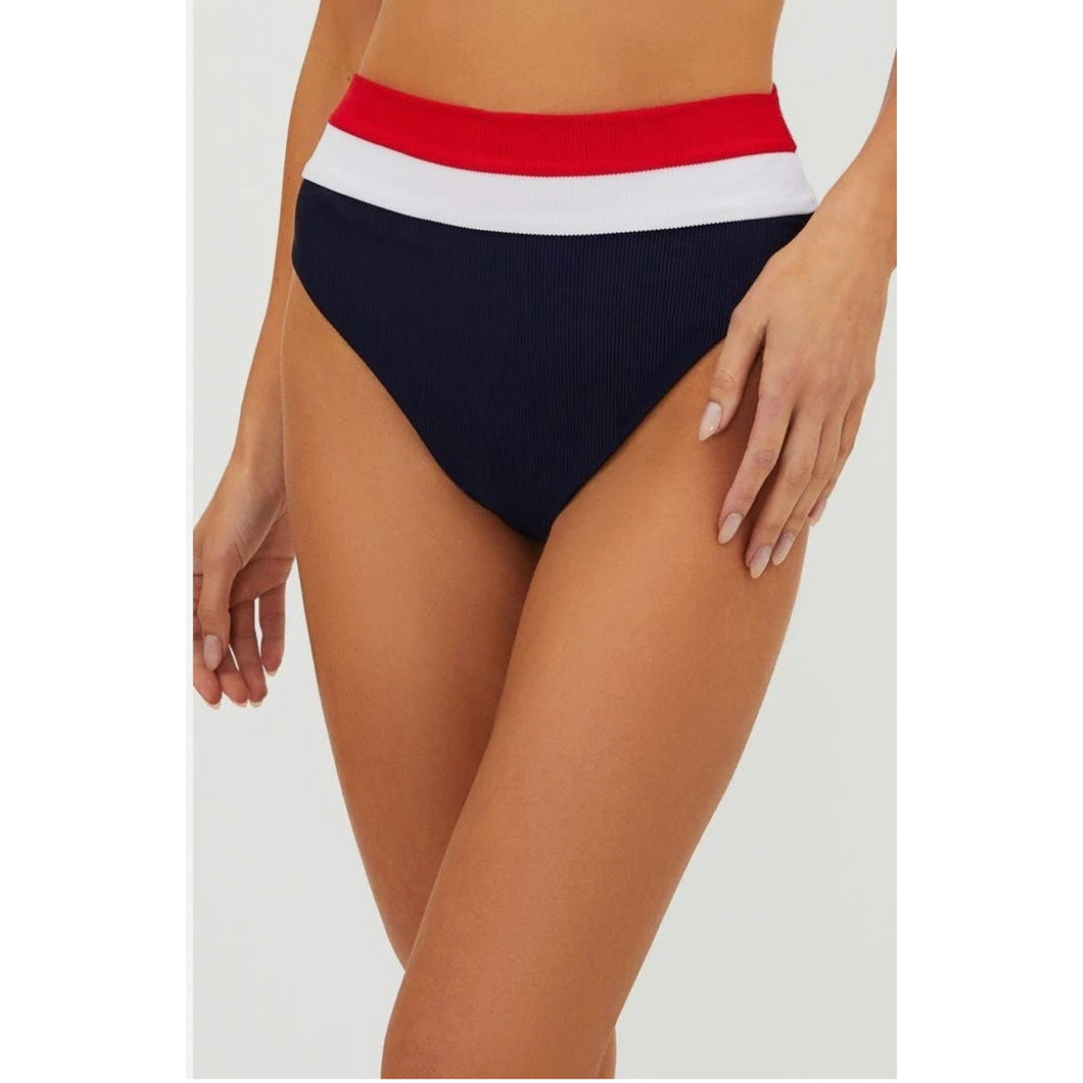 BEACH RIOT Heidi Bikini Bottom Medium Americana Colorblock Blue High Waist NWT