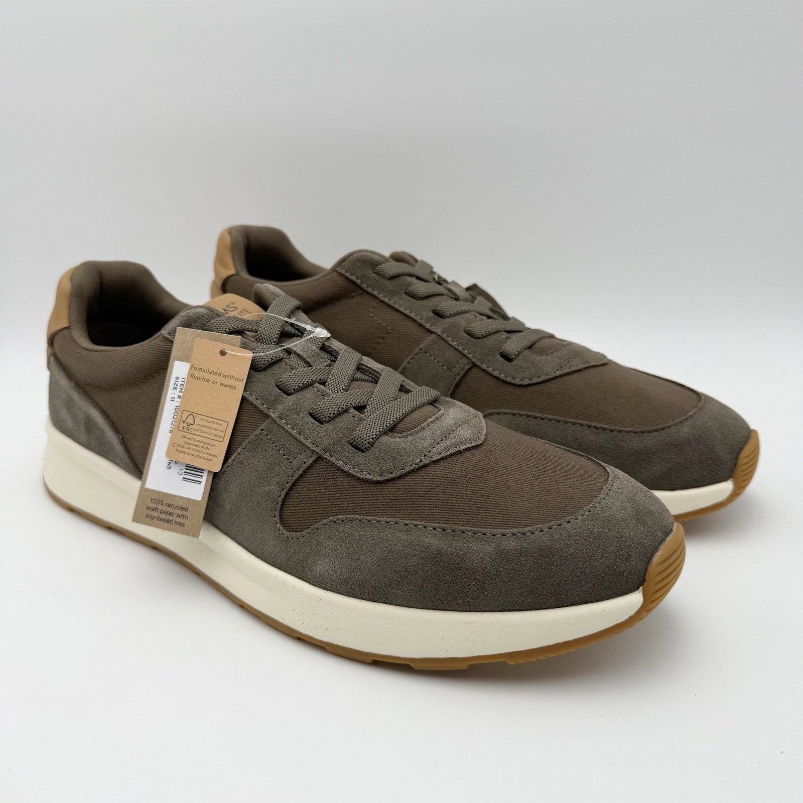 Toms Mens Travel Lite Retro Casual Sneakers Size 11 EU 44 Olive Brown Suede NIB