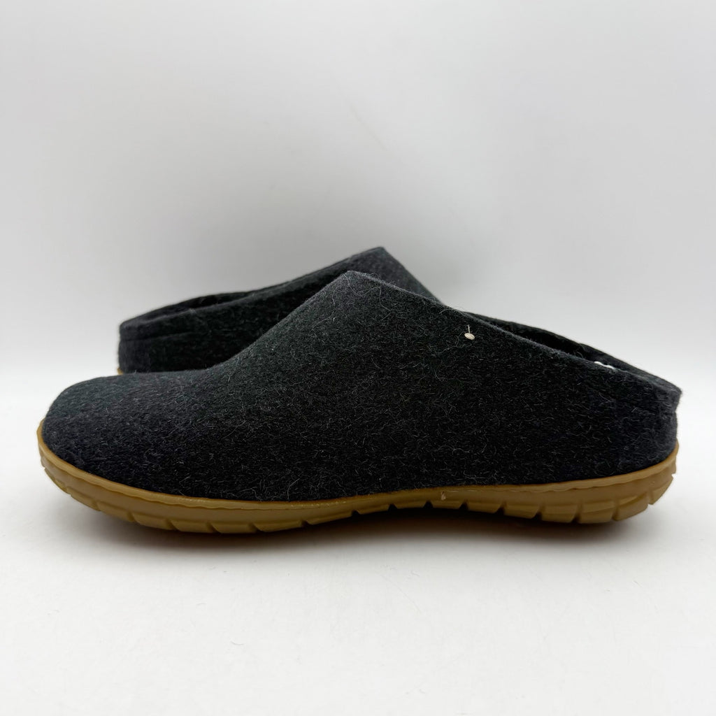 Glerups Womens Slip On Slippers EU 37 US 7 Charcoal Black Wool Rubber Soles NWOB