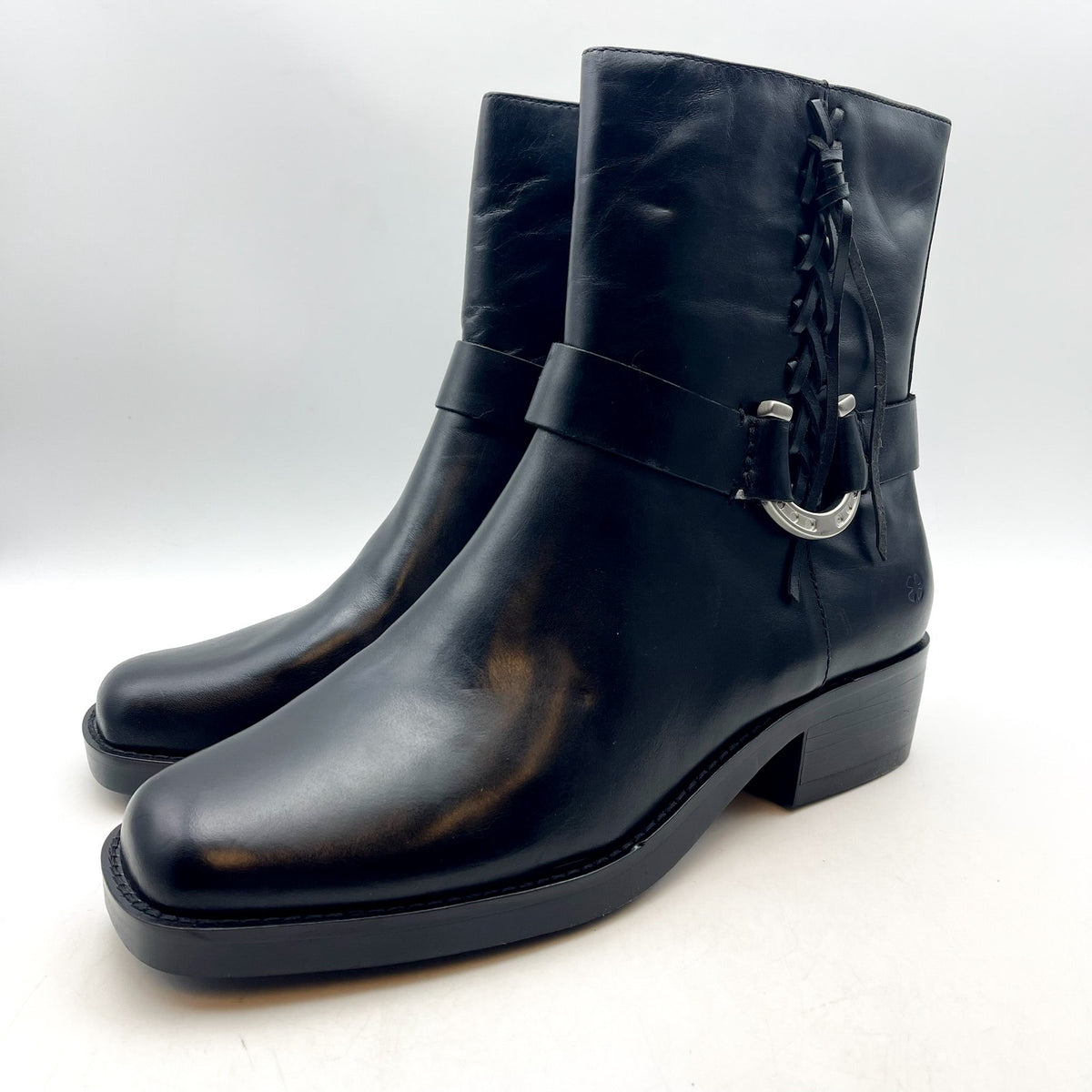Lucky Brand Womens Kamany Ankle Boots Size 11 Black Braided Leather Booties NWOB